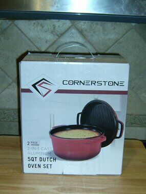 Cast Aluminum Red 5 Quart Dutch Oven Set, NEW IN BOX